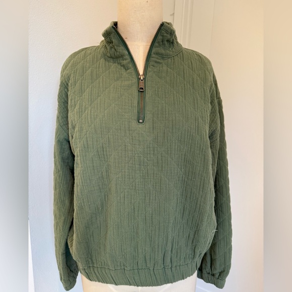 Madewell Sweaters - Madewell Green Diamond Jaquard Half-Zip Pullover, Size Small